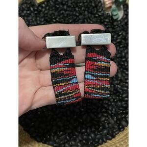 Pair Native American Southwest Sterling Silver Navajo Rug Serape Post Earrings